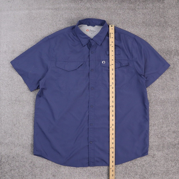 The American Outdoorsmen XL Solid Blue Short Sleeve Full Button Collared Shirt - Picture 2 of 10
